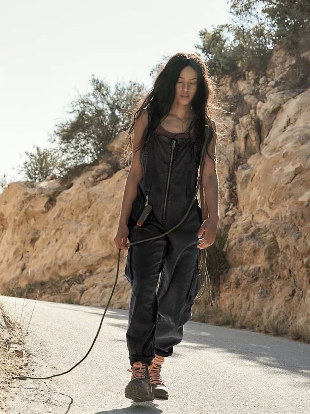 Women’s Dark Gray/ Black Utility Jumpsuit - Casual Cargo Style